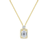 14K Gold Lab-Grown Diamond Pendant Necklace 0.5ct Emerald Cut Halo Design (Gold / White Gold)