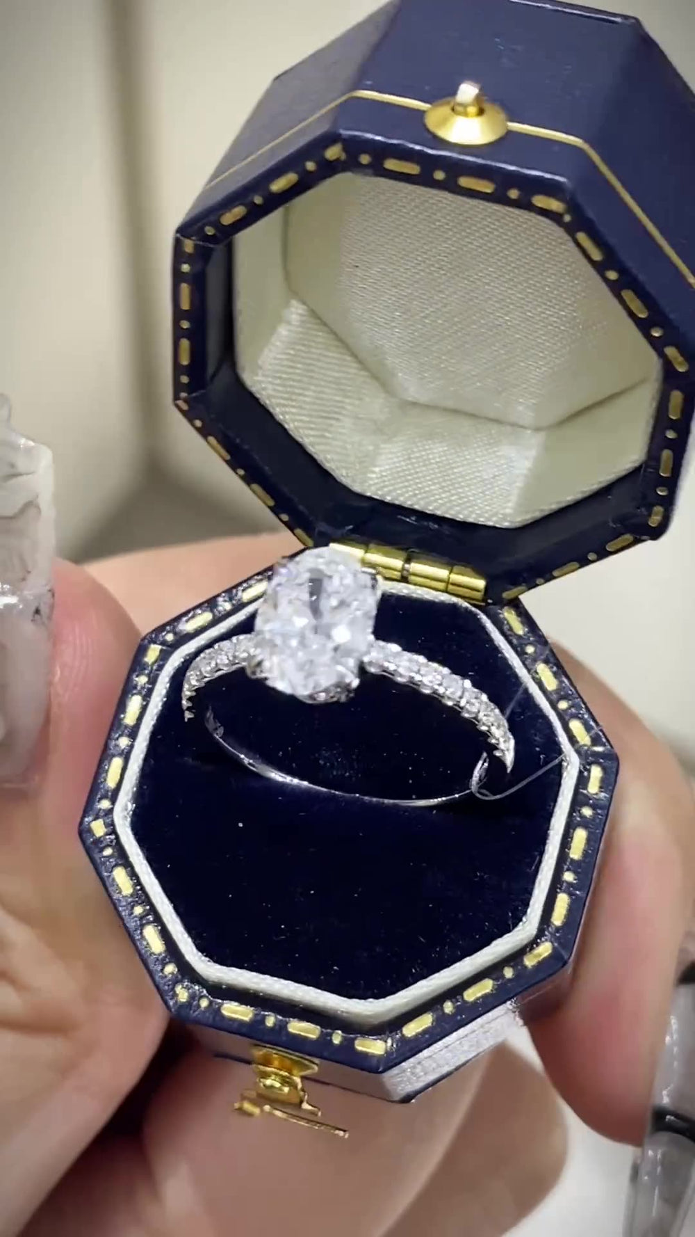 Bridal oval diamond ring on hand — Verse&Hue Jewelry