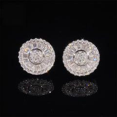 Solitude Round 12mm S925 Silver Moissanite Stud Earrings with halo baguette design