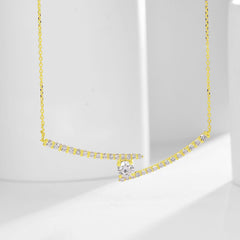 14K Gold Lab-Grown Diamond Asymmetrical Necklace �0.5ct Modern Bar Collarbone Chain Pearl Unique