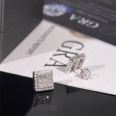 Square Moissanite S925 Silver Unisex Stud Earrings on black background