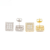 Square Moissanite S925 Silver Unisex Stud Earrings on black background