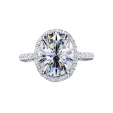 3ct oval halo moissanite engagement ring in S925 sterling silver, pigeon-egg style