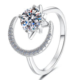 Close-up of Lunar Gala Moon & Star Moissanite Ring in sterling silver