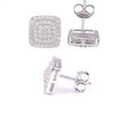 Solitude Cushion Moissanite S925 Silver Stud Earrings with triple-row pavé setting, unisex design