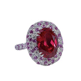 Luxury 7.65ct Oval Ruby Halo Ring in Sterling Silver