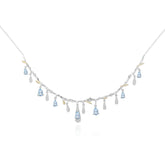 Natural Sky Blue Topaz & CZ Drop Necklace �Sterling Silver with Gold Accents Pearl Unique