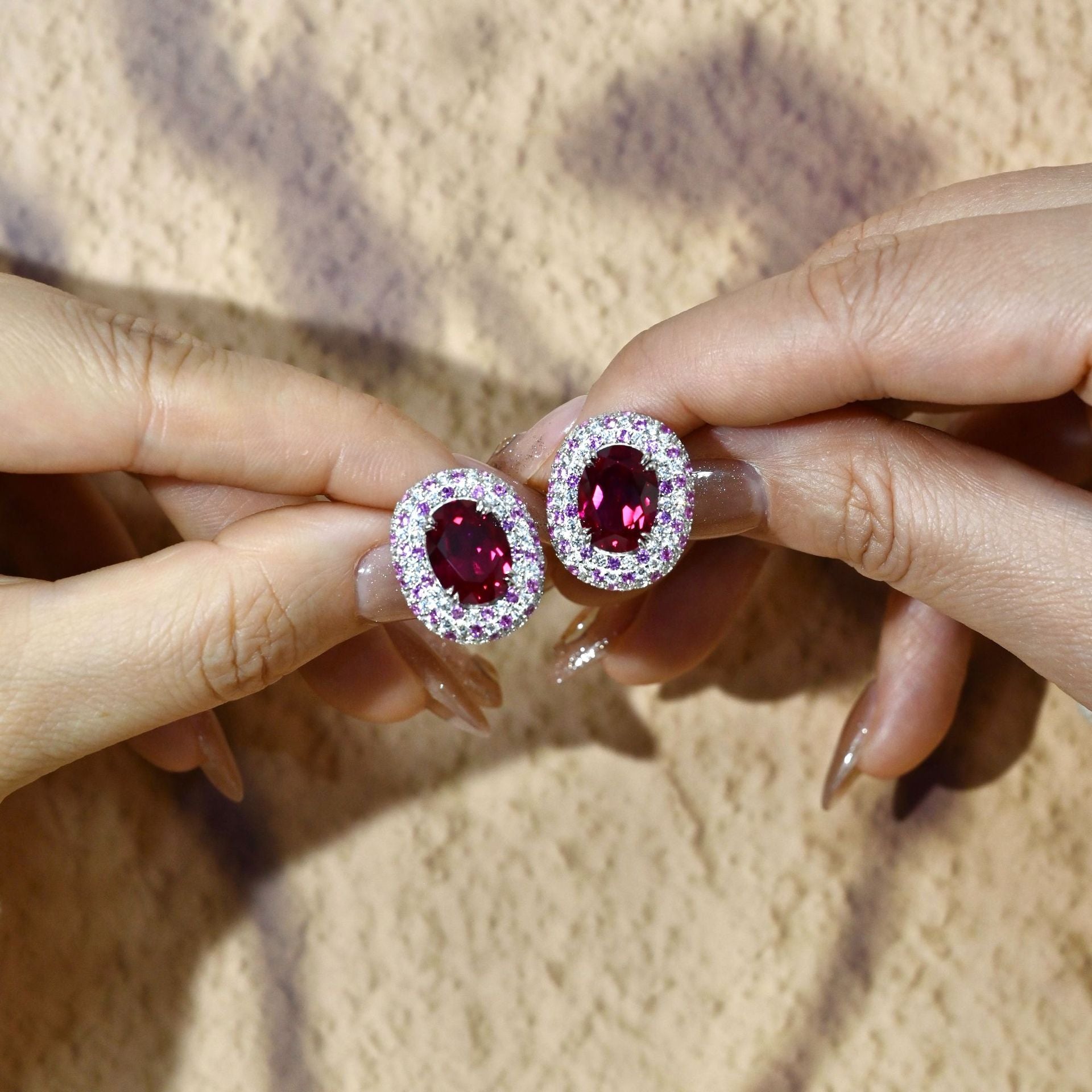 Gala Celestial Elegance 7.65ct Oval Ruby Halo Set in S925 Sterling Silver