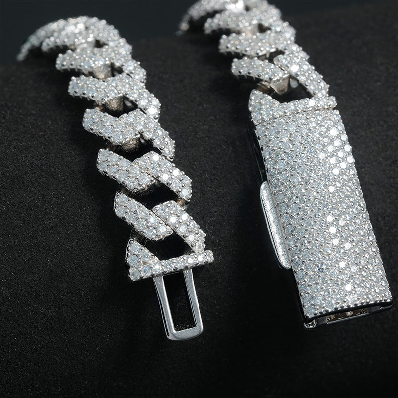 Solitude 10mm iced-out moissanite Cuban chain in S925 sterling silver hip hop necklace bracelet