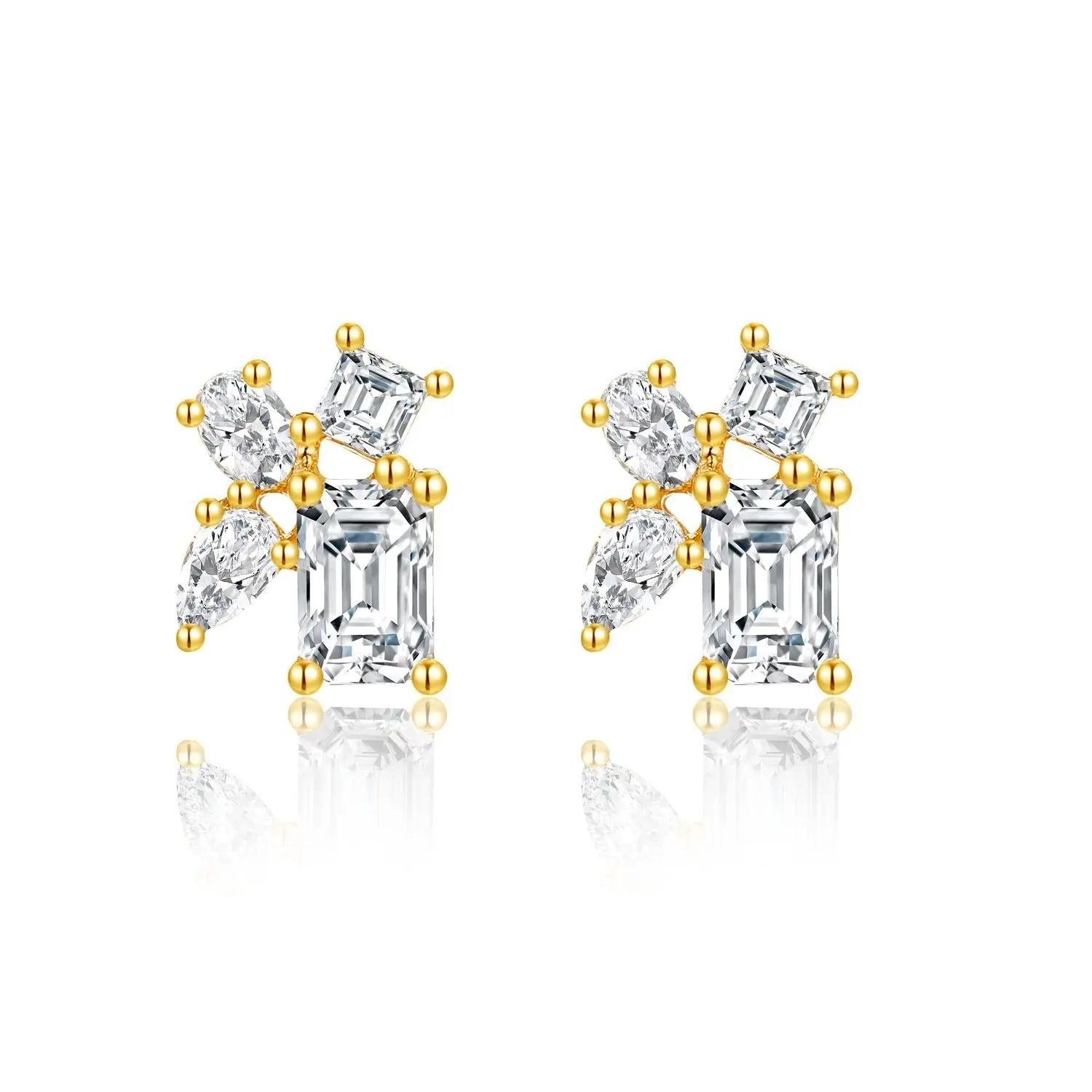 14K Gold Lab-Grown Diamond Geometric Stud Earrings â€?Mixed Shape Diamond Earrings Pearl Unique