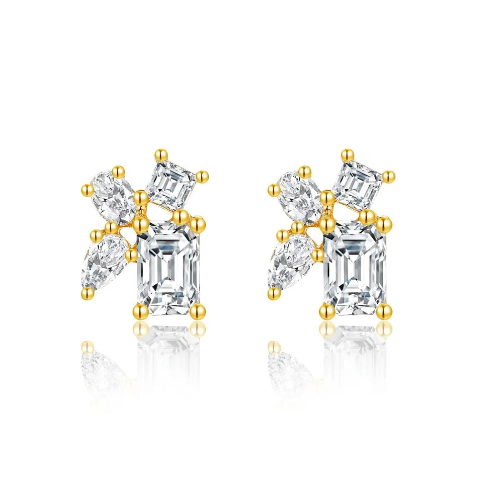 14K Gold Lab-Grown Diamond Geometric Stud Earrings â€?Mixed Shape Diamond Earrings Pearl Unique