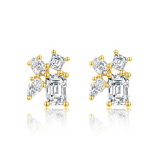 14K Gold Lab-Grown Diamond Geometric Stud Earrings â€?Mixed Shape Diamond Earrings Pearl Unique