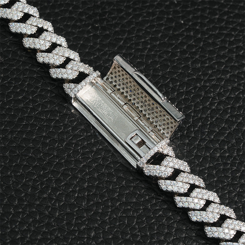 Solitude 10mm iced-out moissanite Cuban chain in S925 sterling silver hip hop necklace bracelet