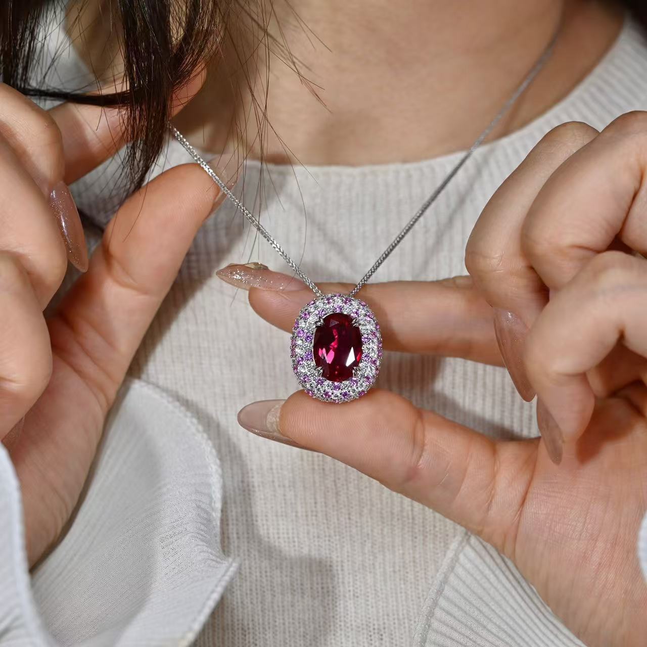 Gala Celestial Elegance 7.65ct Oval Ruby Halo Set in S925 Sterling Silver