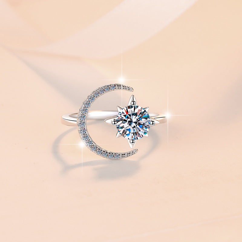 Elegant moon and star celestial jewelry design with pavé crescent