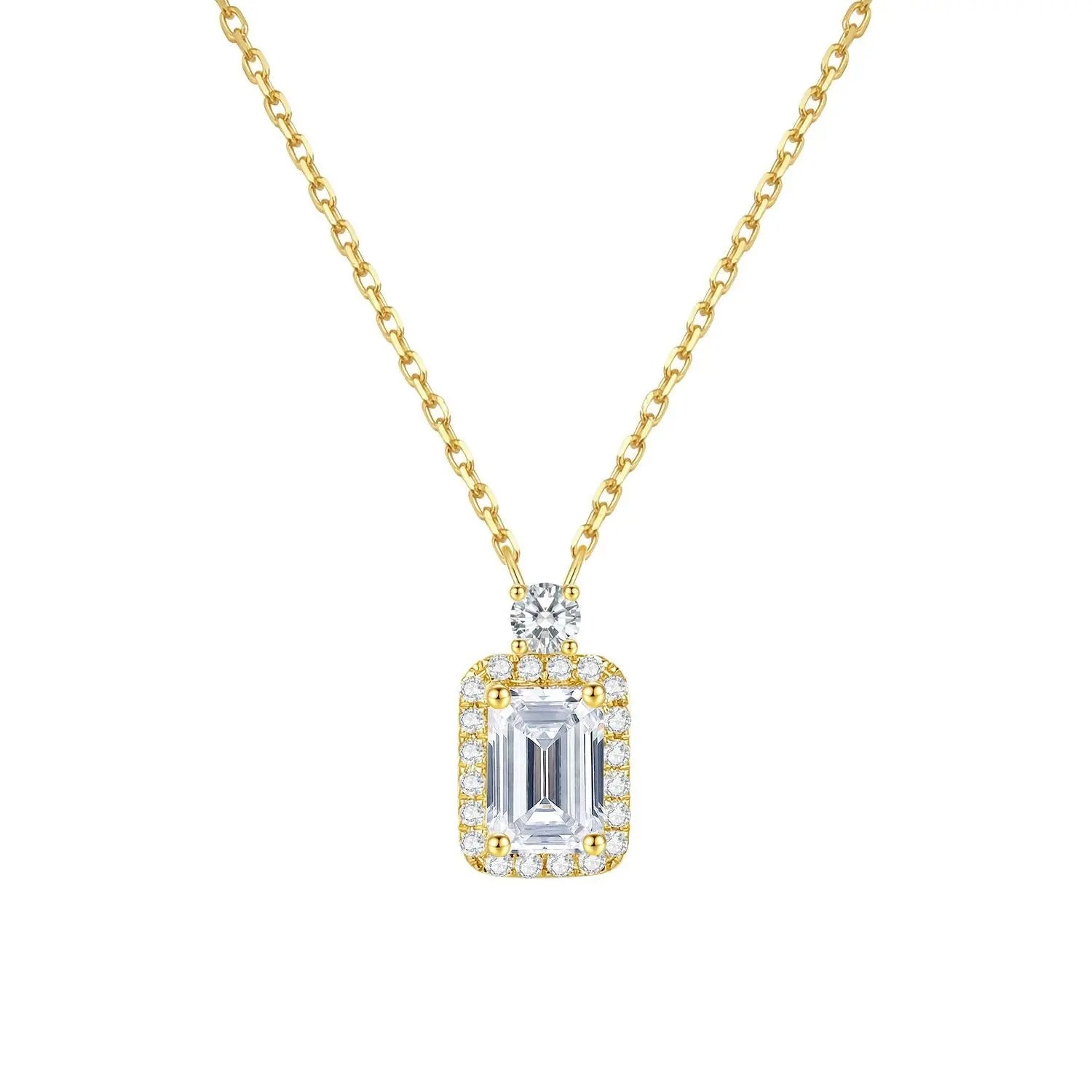 14K Gold Lab-Grown Diamond Pendant Necklace 0.5ct Emerald Cut Halo Design (Gold / White Gold) 