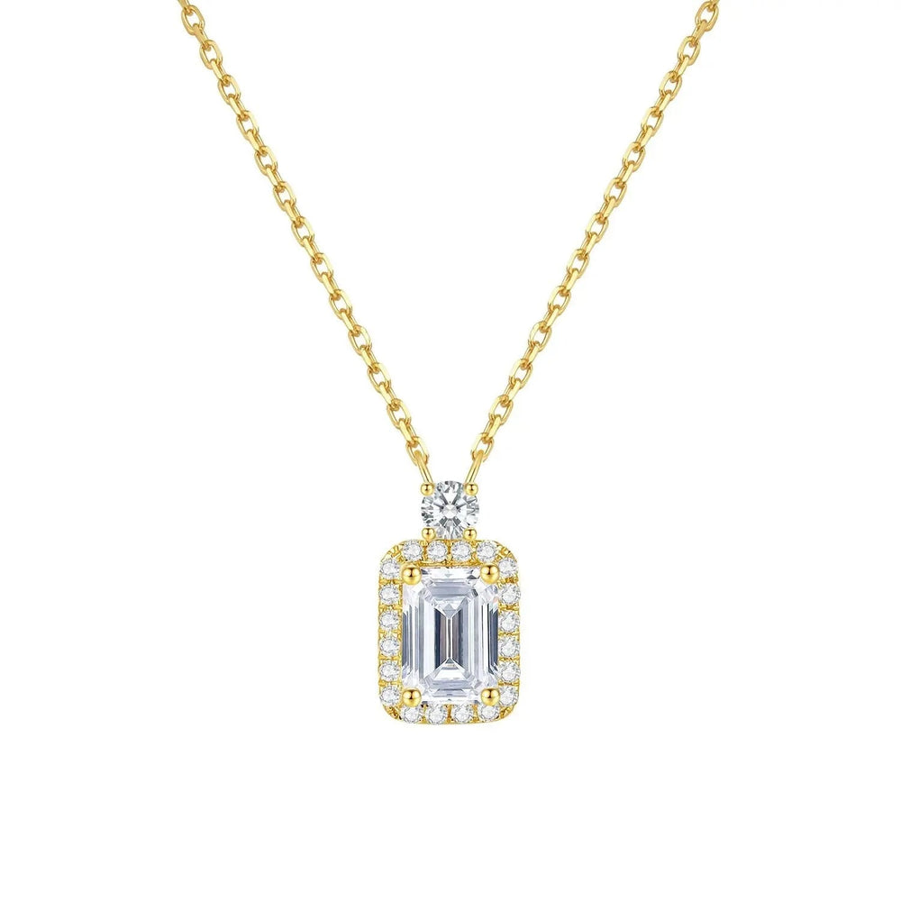 14K Gold Lab-Grown Diamond Pendant Necklace 0.5ct Emerald Cut Halo Design (Gold / White Gold) 