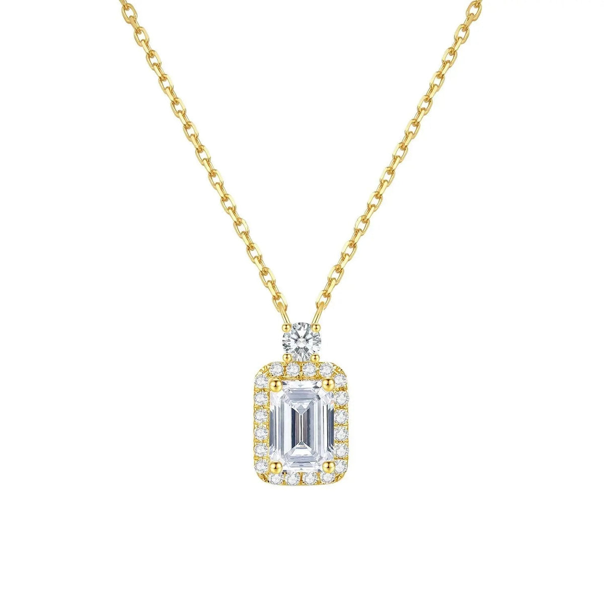14K Gold Lab-Grown Diamond Pendant Necklace 0.5ct Emerald Cut Halo Design (Gold / White Gold) 