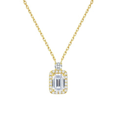 14K Gold Lab-Grown Diamond Pendant Necklace 0.5ct Emerald Cut Halo Design (Gold / White Gold) 