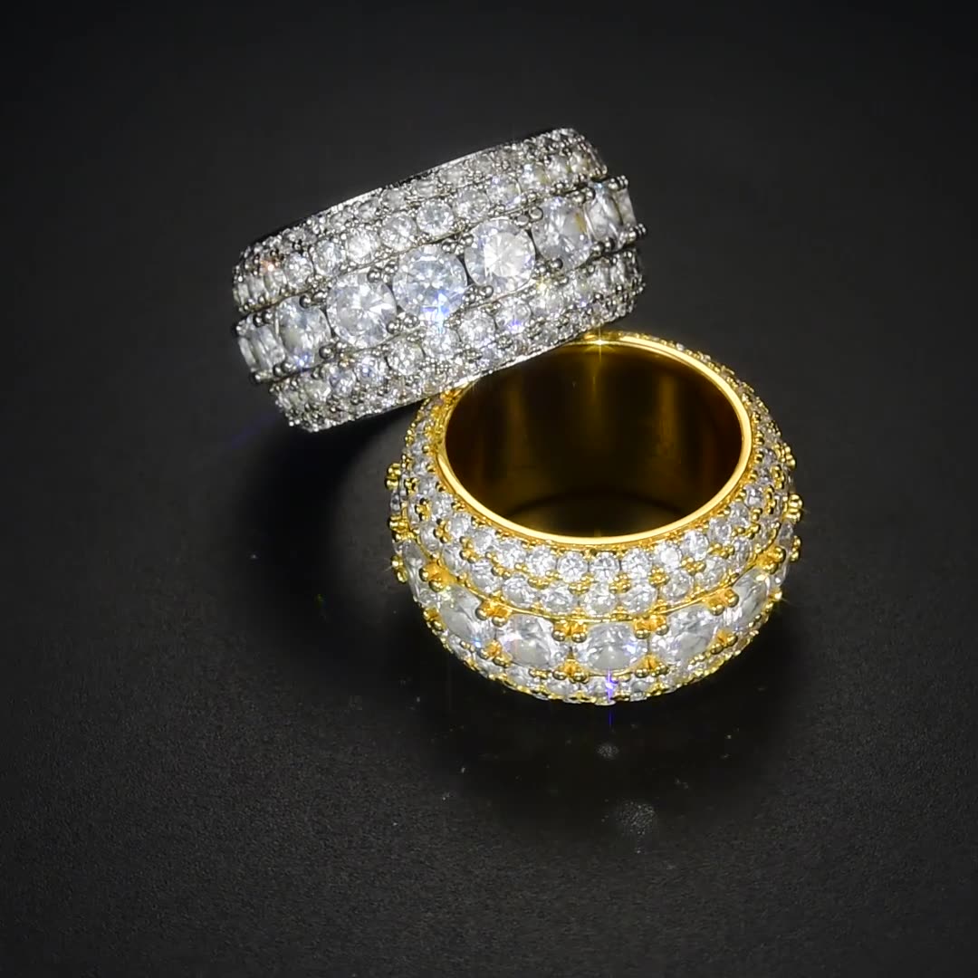 Ballad Wide Pavé Moissanite-Inspired Gold-Plated Band Ring | Unisex Vintage Statement Jewelry
