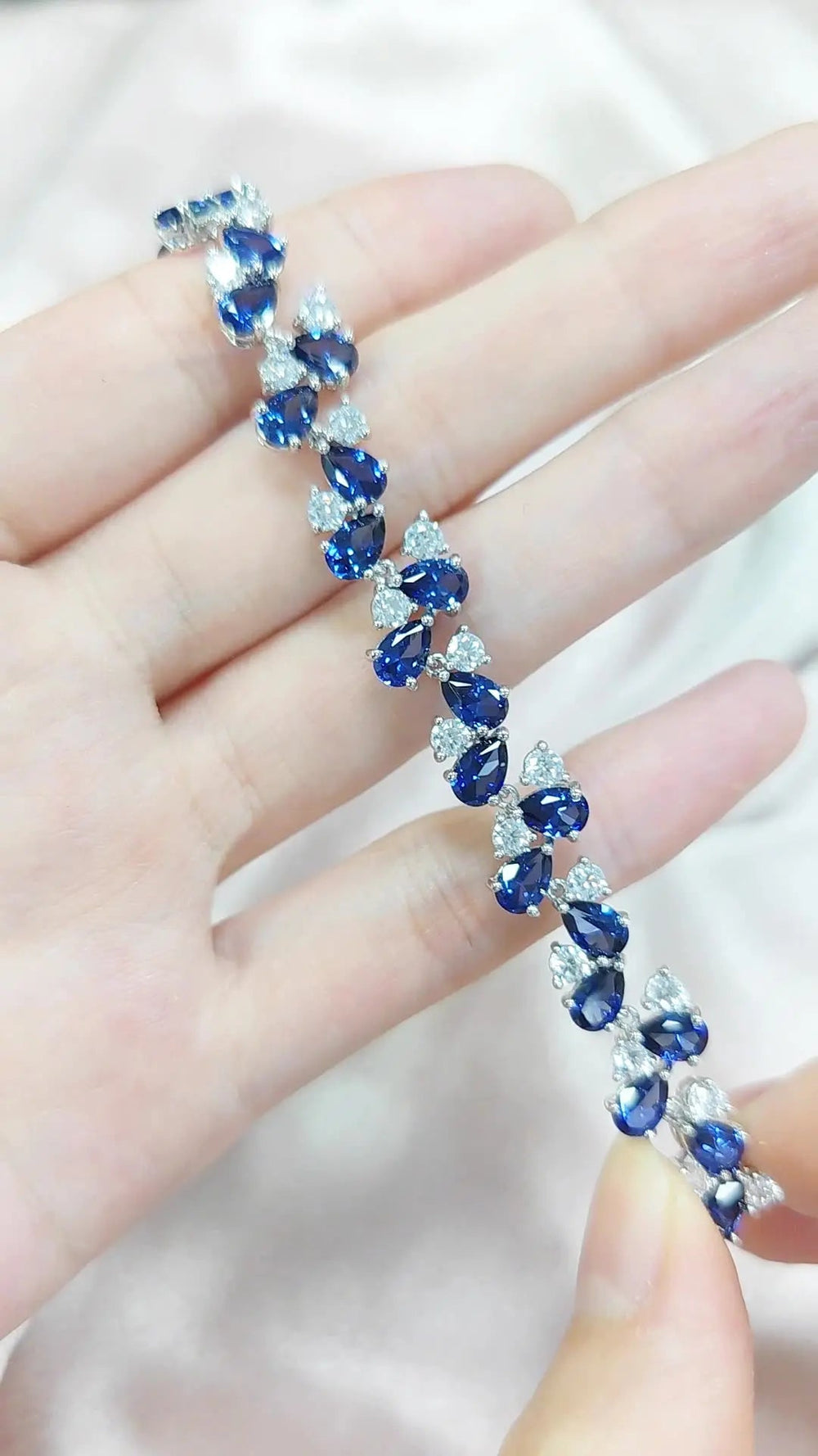 Lab-Created Blue Sapphire & White Sapphire Tennis Bracelet â€?Pear Cut Luxury Bracelet Pearl Unique