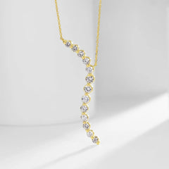 14K Gold Lab-Grown Diamond Bar Necklace â€?Modern Minimalist Line Pendant Pearl Unique
