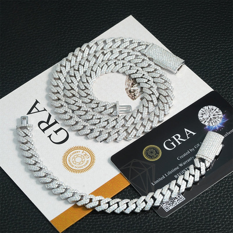 Solitude 10mm iced-out moissanite Cuban chain in S925 sterling silver hip hop necklace bracelet