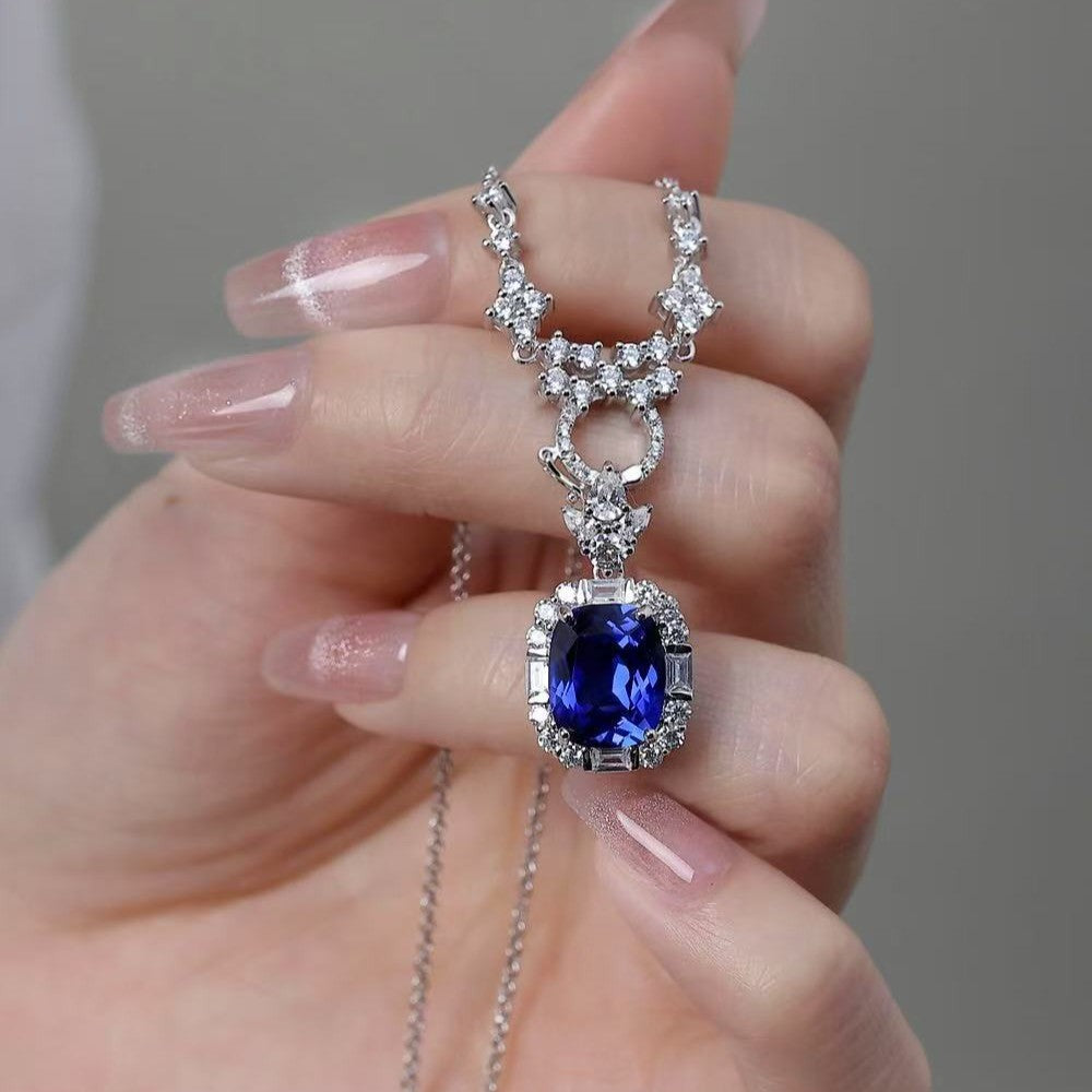 Luxury Gala 5.5ct Blue Sapphire Necklace in S925 Silver