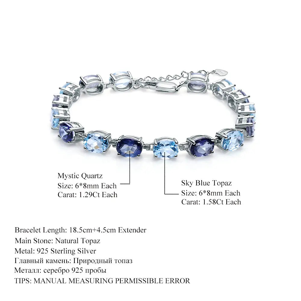 Mystic Quartz & Sky Blue Topaz Bracelet â€?925 Sterling Silver Natural Gemstone Bracelet Pearl Unique
