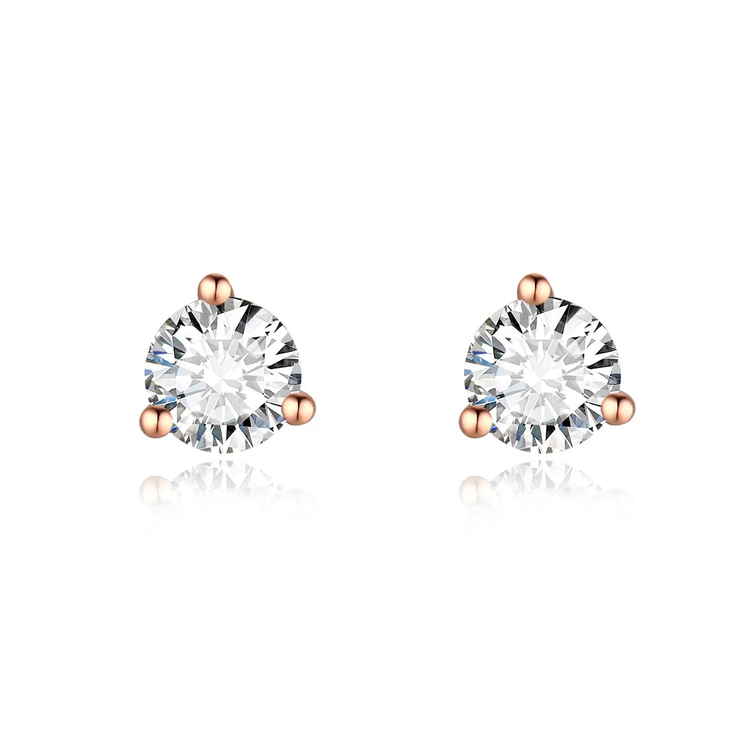 18K Gold Lab-Grown Diamond Stud Earrings â€?Classic 3-Prong Solitaire Design Pearl Unique