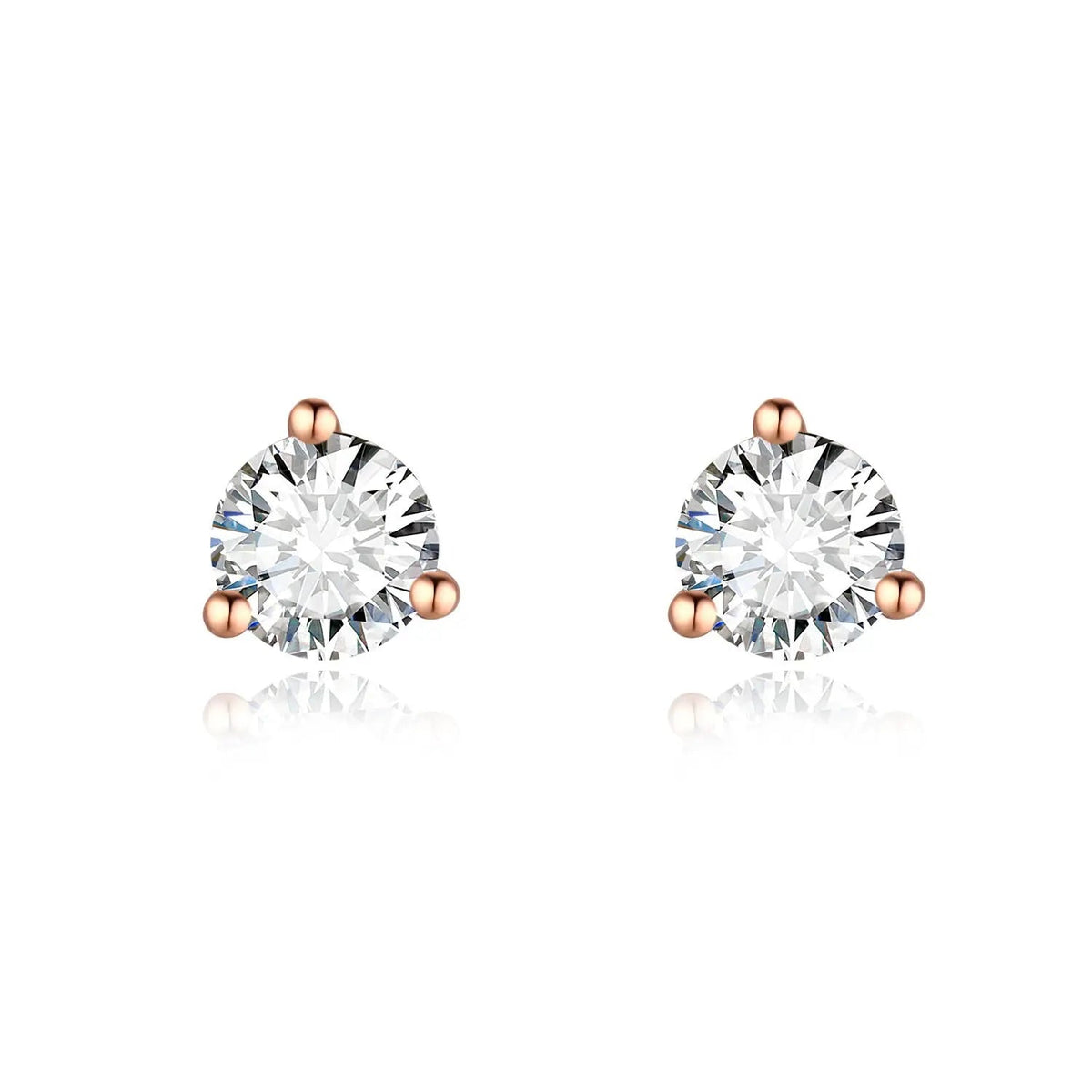 18K Gold Lab-Grown Diamond Stud Earrings â€?Classic 3-Prong Solitaire Design Pearl Unique