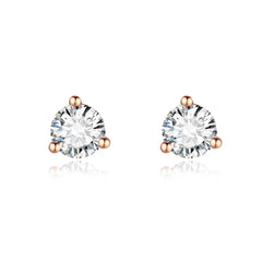 18K Gold Lab-Grown Diamond Stud Earrings â€?Classic 3-Prong Solitaire Design Pearl Unique
