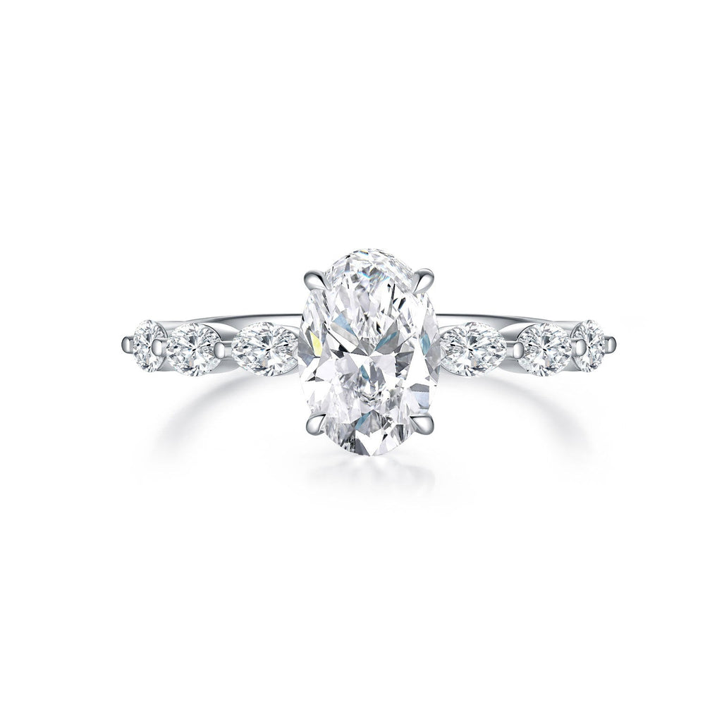 1.20ct oval lab-grown diamond engagement ring with tapered side stones in 18K gold — Verse&Hue Jewelry