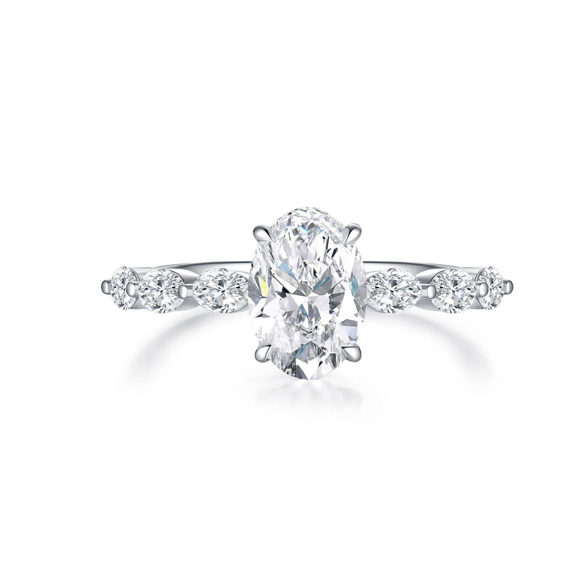 1.20ct oval lab-grown diamond engagement ring with tapered side stones in 18K gold — Verse&Hue Jewelry
