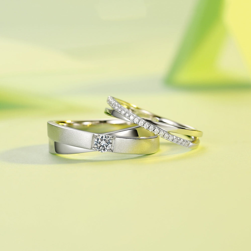 Close-up of matching couple rings comfort-fit interior — Verse&Hue Jewelry