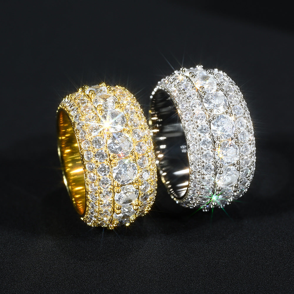 Ballad Wide Pavé Moissanite-Inspired Gold-Plated Band Ring | Unisex Vintage Statement Jewelry