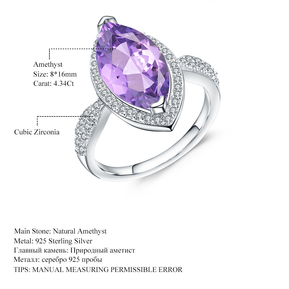 4.34ct marquise natural amethyst halo ring in S925 sterling silver — Verse & Hue Jewelry
