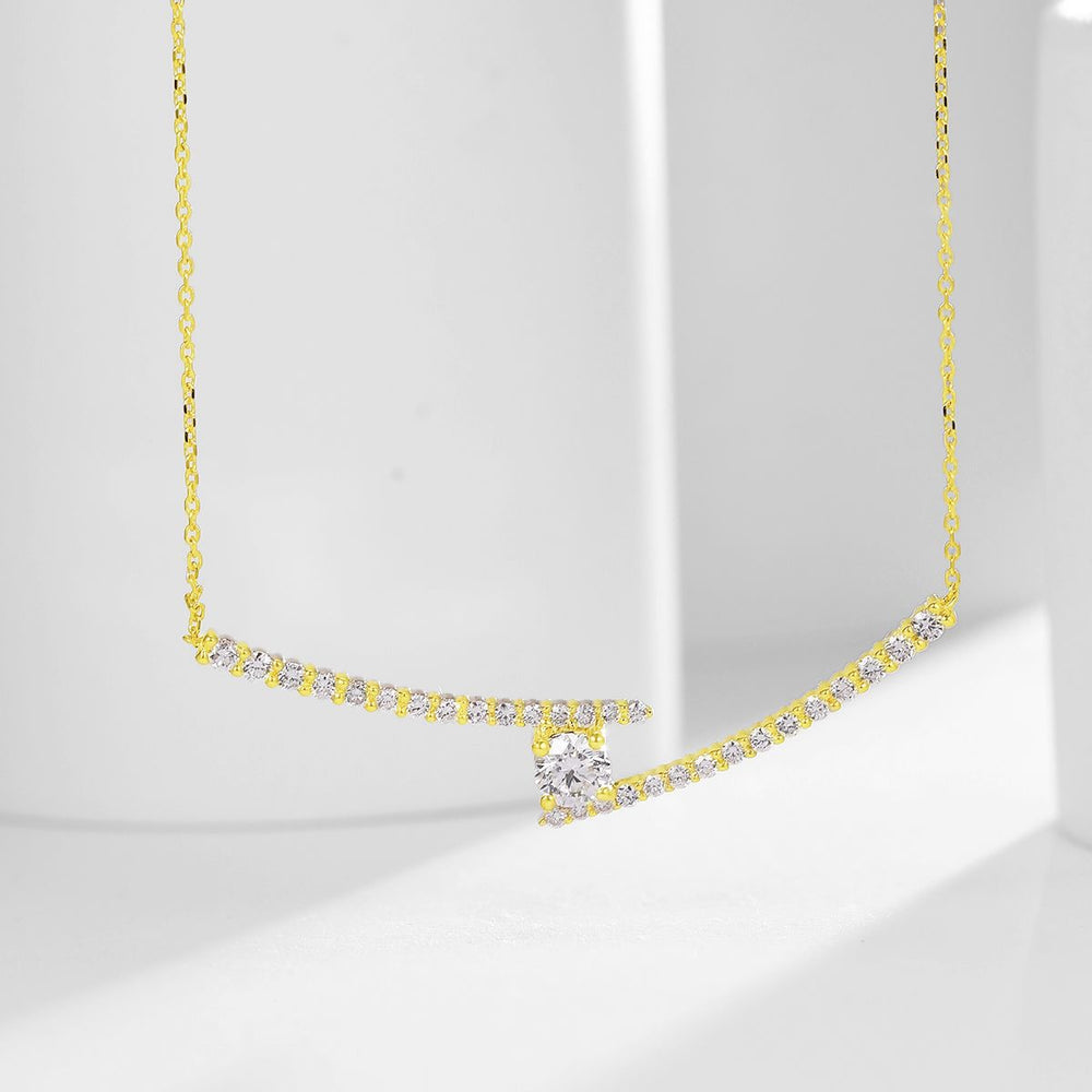14K Gold Lab-Grown Diamond Asymmetrical Necklace â€?0.5ct Modern Bar Collarbone Chain Pearl Unique