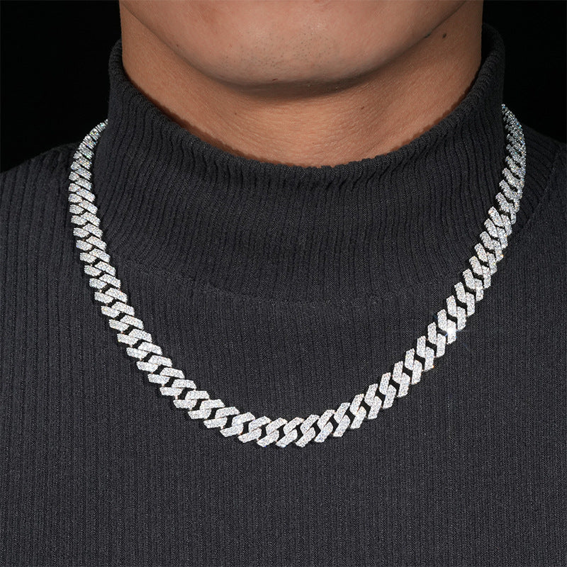 Solitude 10mm iced-out moissanite Cuban chain in S925 sterling silver hip hop necklace bracelet