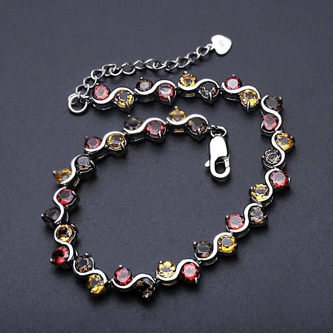 Natural Garnet, Citrine & Smoky Quartz Bracelet â€?925 Sterling Silver Gemstone Bracele Pearl Unique