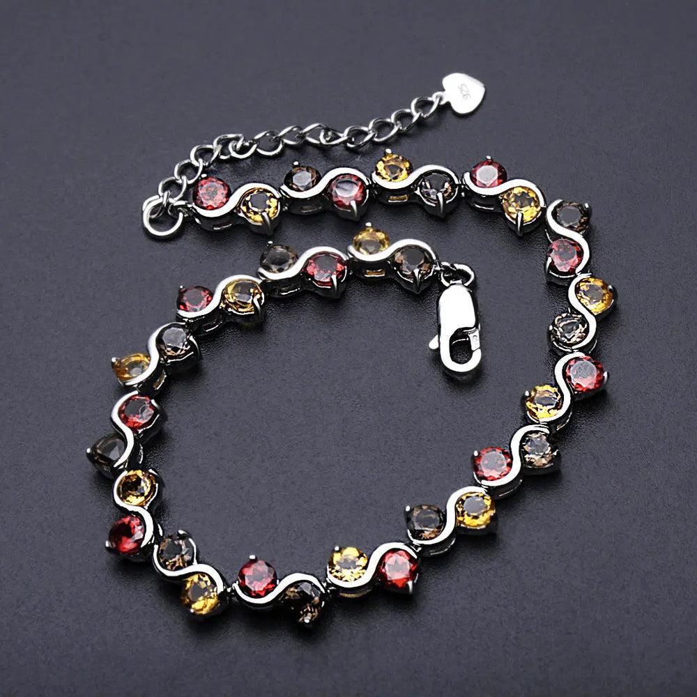 Natural Garnet, Citrine & Smoky Quartz Bracelet â€?925 Sterling Silver Gemstone Bracele Pearl Unique