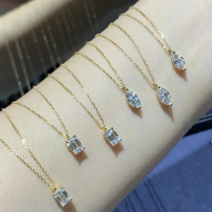 18K Gold Lab-Grown Diamond Necklace â€?0.46ct Marquise Solitaire Pendant (Au750) Pearl Unique