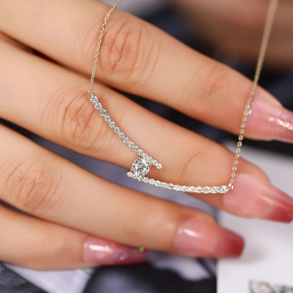 14K Gold Lab-Grown Diamond Asymmetrical Necklace â€?0.5ct Modern Bar Collarbone Chain Pearl Unique