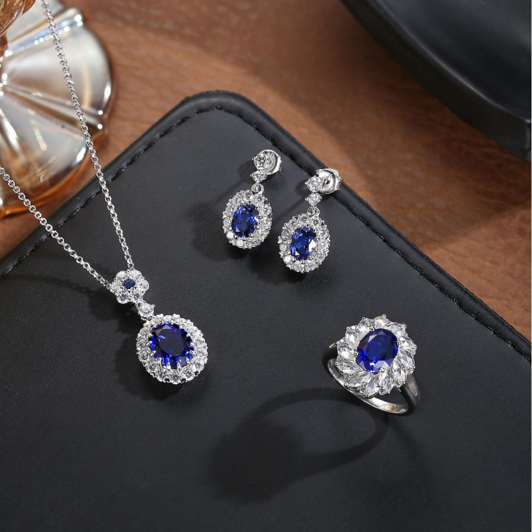 Elegant Lab-Grown Sapphire Jewelry Set Gift for Women