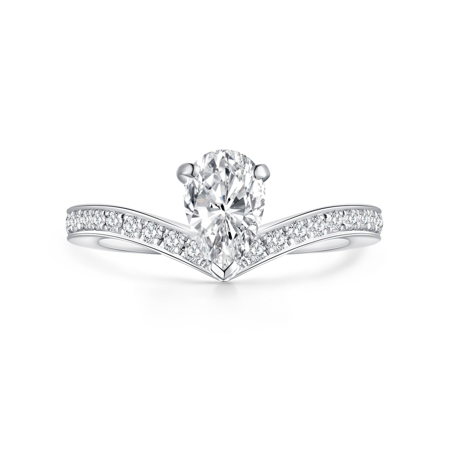 Pear-cut lab-grown diamond ring with pavé V band in 18K gold — Verse&Hue Jewelry