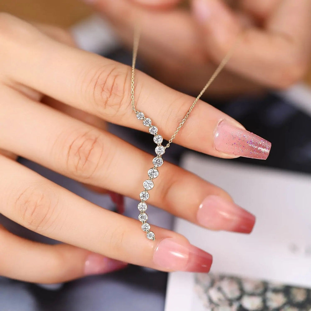 14K Gold Lab-Grown Diamond Bar Necklace â€?Modern Minimalist Line Pendant Pearl Unique