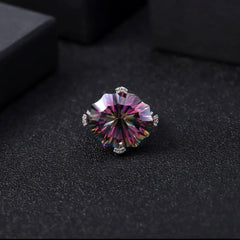 Natural Mystic Quartz Statement Ring â€?24 Carat Rainbow Quartz in 925 Sterling Silver Pearl Unique