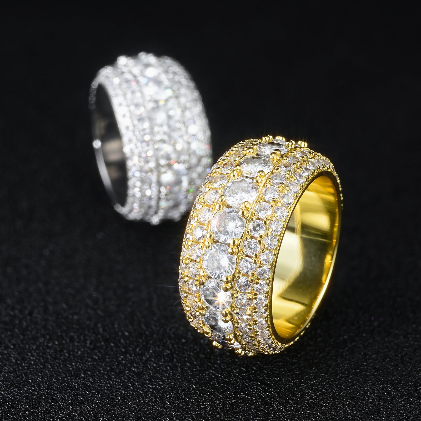 Ballad Wide Pavé Moissanite-Inspired Gold-Plated Band Ring | Unisex Vintage Statement Jewelry