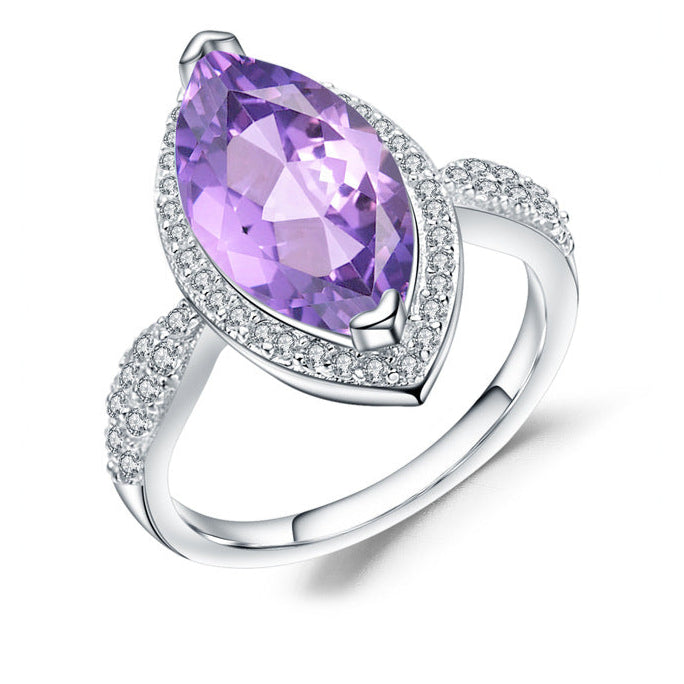 4.34ct marquise natural amethyst halo ring in S925 sterling silver — Verse & Hue Jewelry