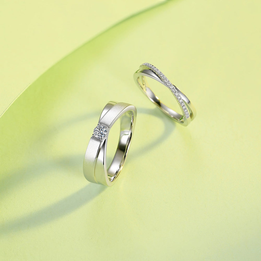 Bridal moissanite couple rings stacked together — Verse&Hue Jewelry